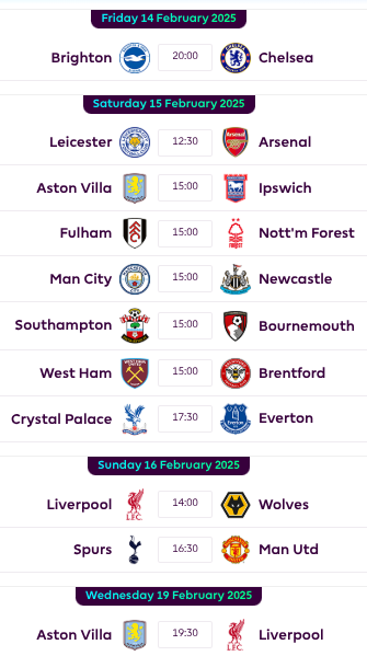 FPL GW25 Fixtures