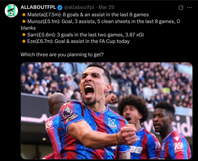 Crystal Palace FPL assets