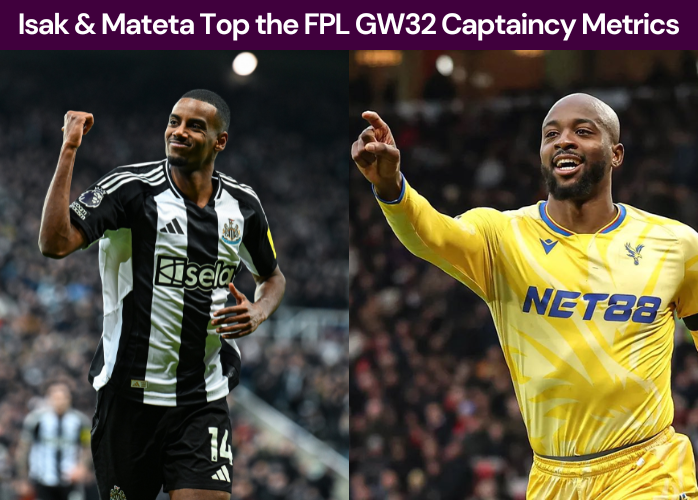 Isak & Mateta tops the FPL GW32 Captaincy Metrics