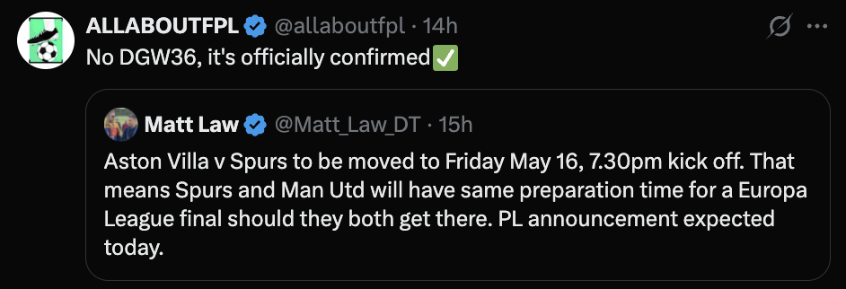 No more double gameweeks: