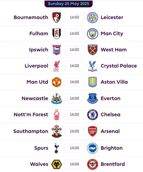 FPL GW38 fixtures