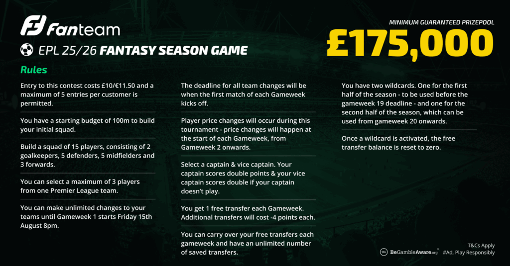 25/26 Fanteam EPL Fantasy Season Game - Rules 