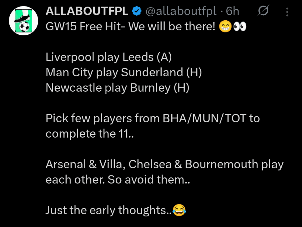 2025/26 FPL Season - When to play Free Hit 