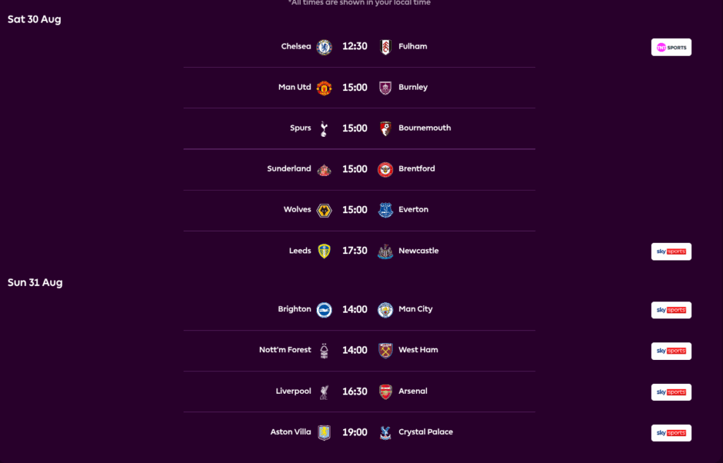 FPL GW3 Fixtures