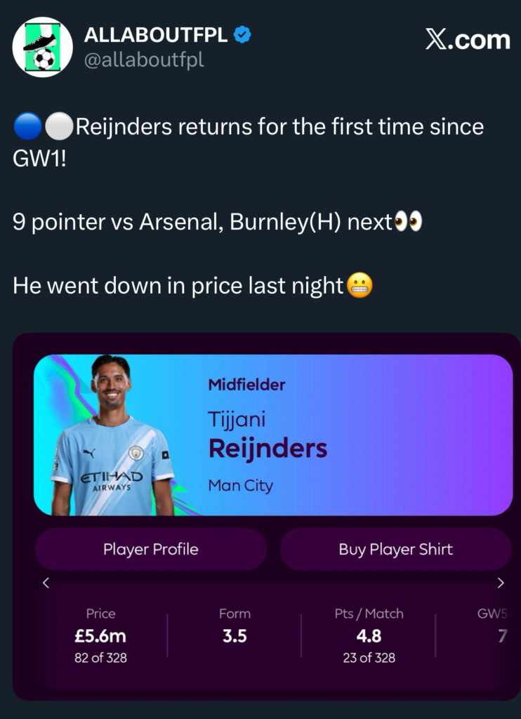 FPL GW6 Wildcard - Reijnders