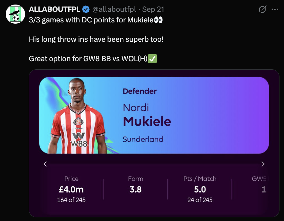 FPL GW6 Wildcard Players to Target - Mukiele