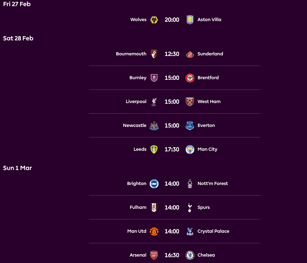 Jadwal Pertandingan FPL GW28
