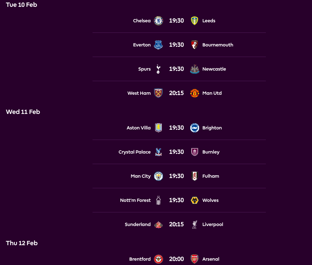 FPL gw26 fixtures