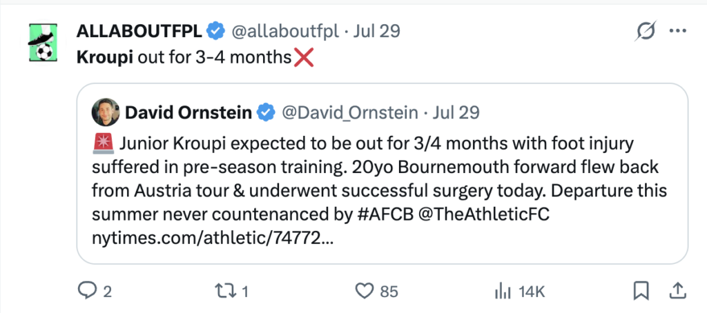 kroupi injury