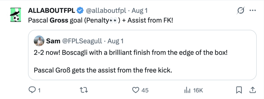 Penalty & Set Piece Takers - Brighton 