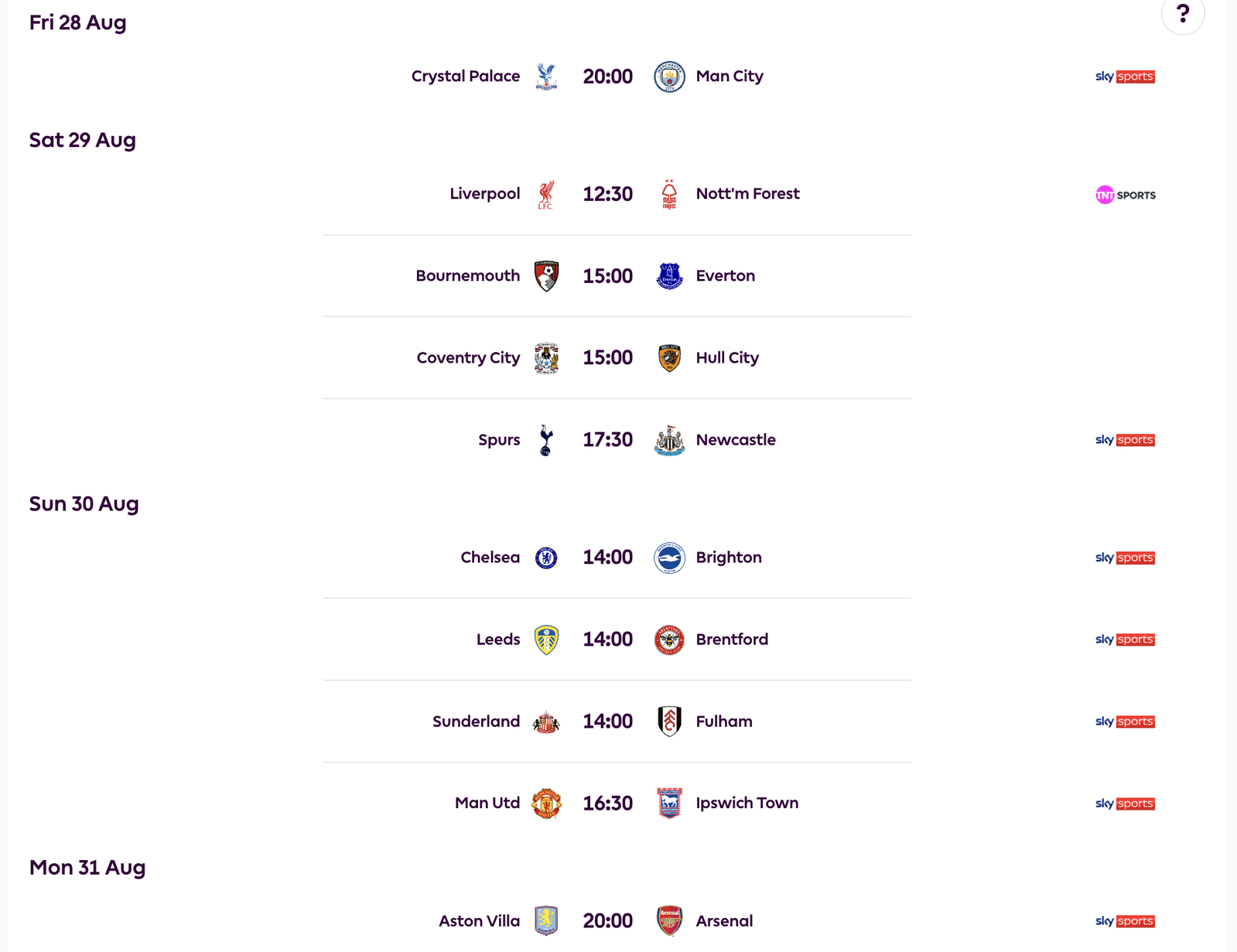 FPL GW2 fixtures
