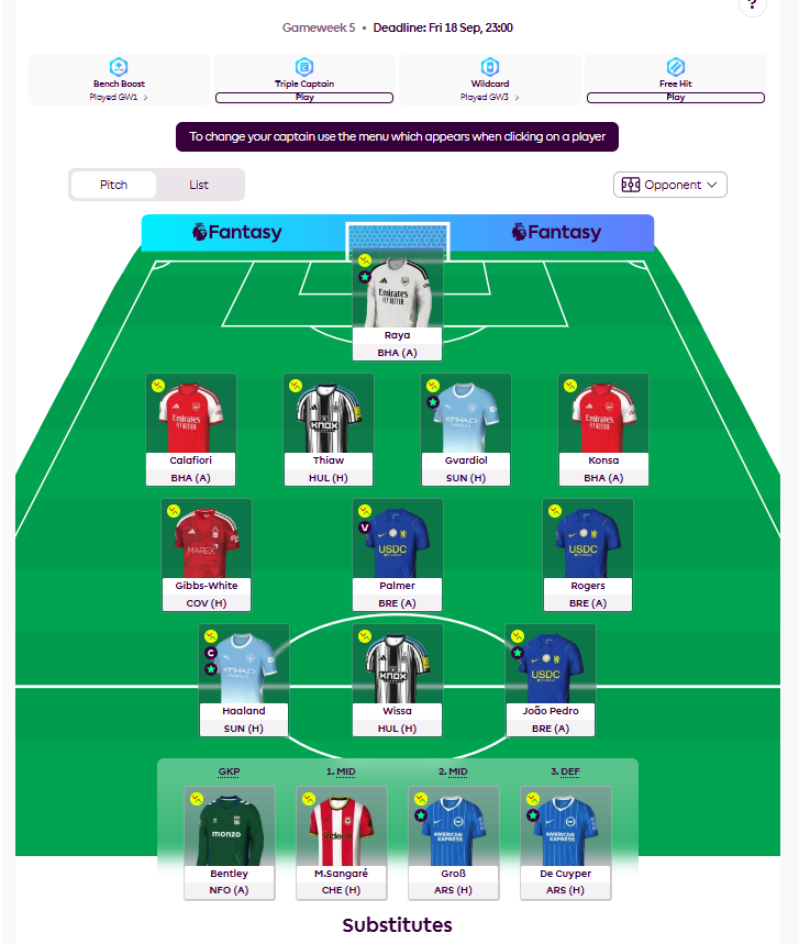 FPL GW5 Team Reveal and Plans